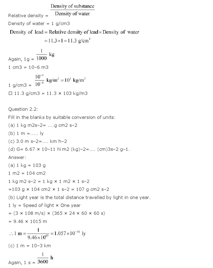 NCERT Solutions for Class 11th Physics Chapter 2 - Units and Measurements