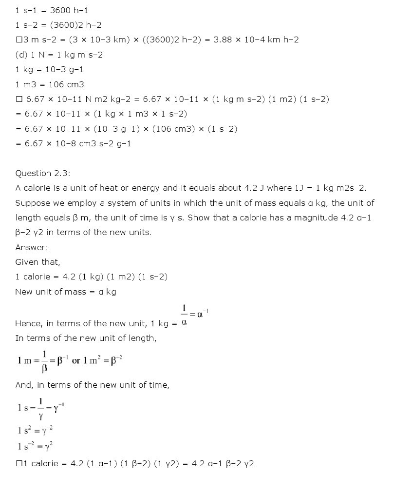 NCERT Solutions for Class 11th Physics Chapter 2 - Units and Measurements